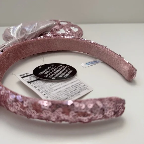 Tokyo Disney Pink Sequins Mickey Mouse Ears Hearts Bow Minnie Mouse Headband - Picture 2 of 6